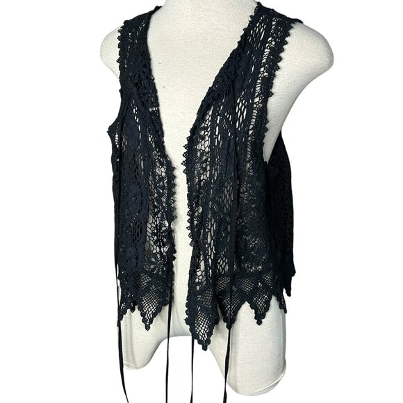 Free People Black Leah Lace Vest Double Tie Size Small - Picture 1 of 13
